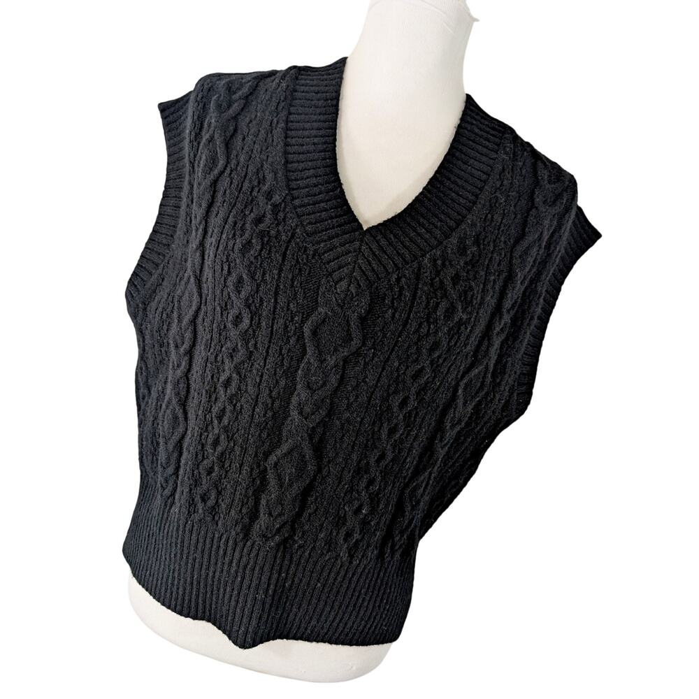 LOFT! LUXE BLACK ANGEL SOFT, CABLE KNIT, V-NECK SWEATER VEST! SIZE S